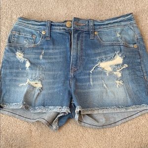 High rise denim ripped shorts